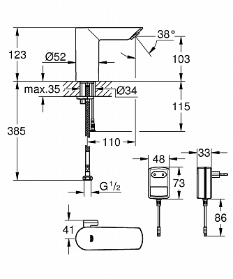 Смеситель инфракрасный для раковины GROHE BauCosmopolitan E 36453000