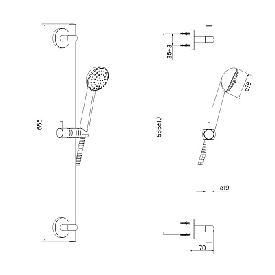 Комплект Iddis смеситель для ванны  Plank c душевым гарнитуром Niagara PLASB02i02WA+NIA1F65M16