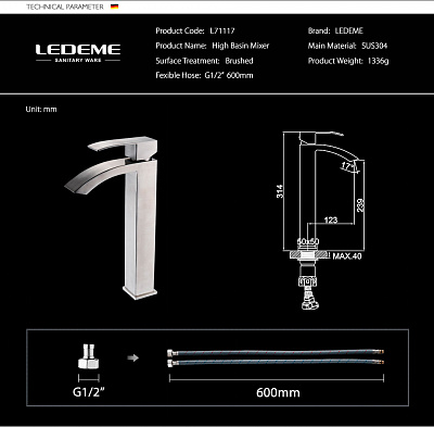 Смеситель для раковины Ledeme L71117