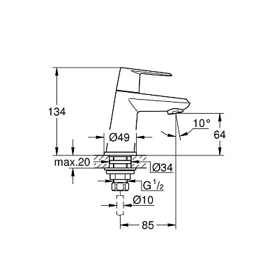 Смеситель для раковины Grohe EURODISC COSMO 23051002 керам. (без смешивания), EkoJoy